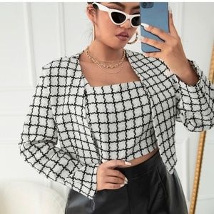 Black and white blazer two piece